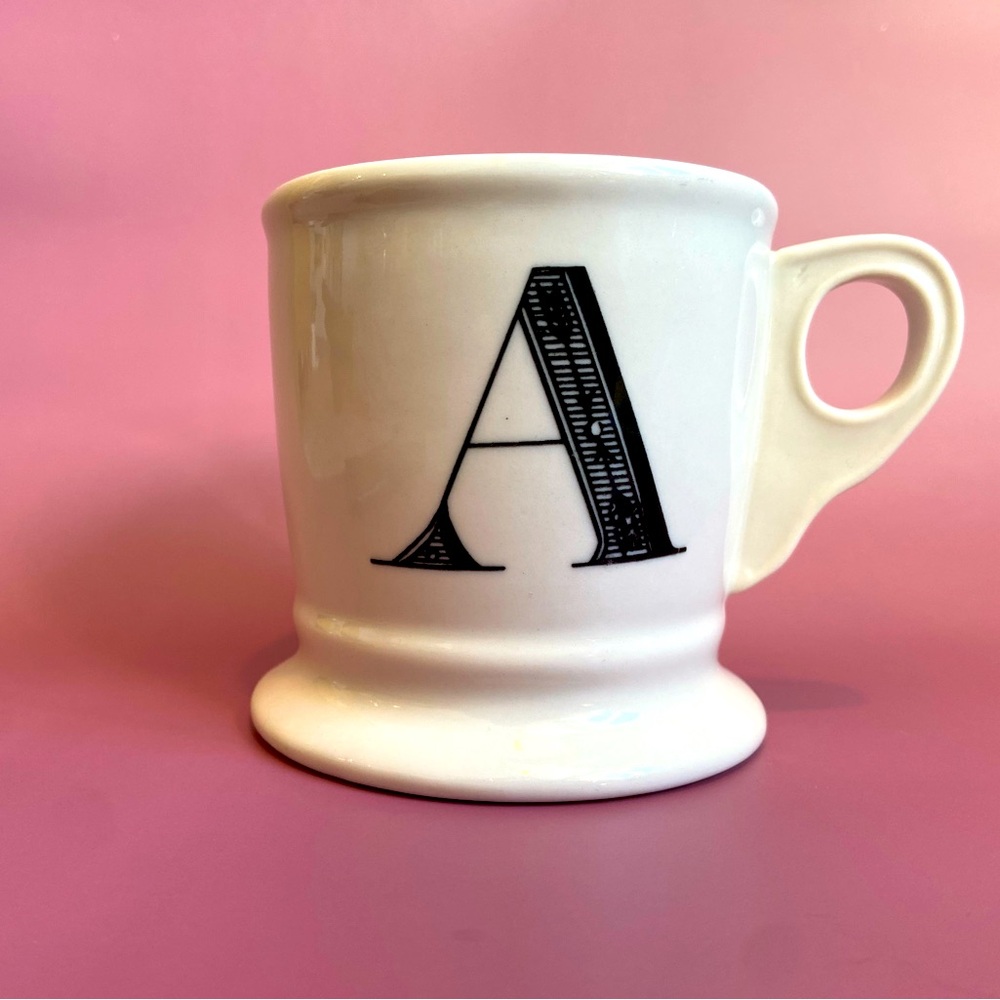 Anthropologie monogram mug letter A - black and white 12 ounces